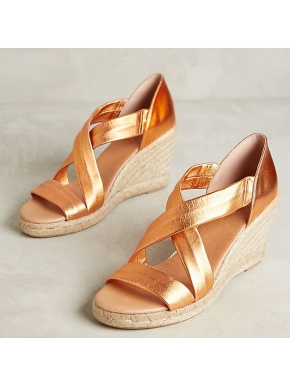 Anthropologie Pinaz Espradilles Gold Copper Metallic Strappy Summer Heel 40
